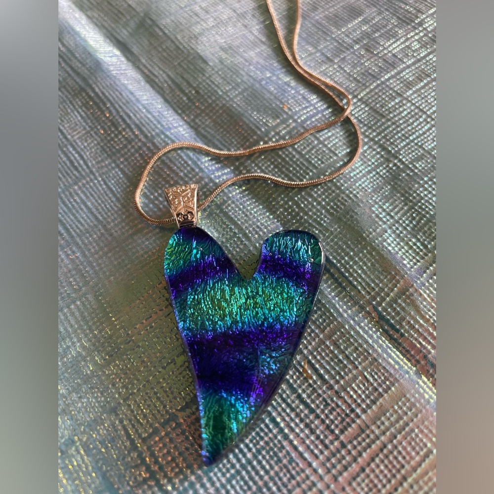 Iridescent Blue and Green Heart shaped Necklace